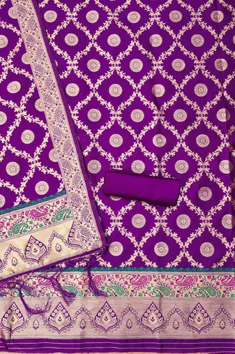 Purple pure zari soft banarasi silk 3pc dress material