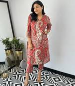 Red viscose printed kurta set