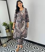 Black viscose printed kurta set