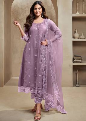 Trendmalls Art Silk Embroidery A line Kurta Pant with Dupatta Salwar Suit Set 1