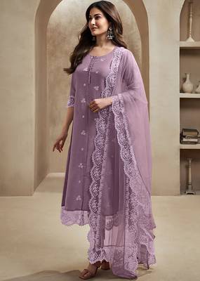 Trendmalls Art Silk Embroidery A line Kurta Pant with Dupatta Salwar Suit Set 4