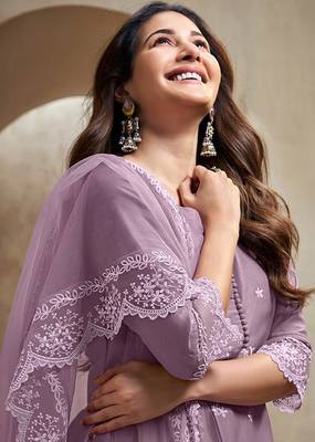Trendmalls Art Silk Embroidery A line Kurta Pant with Dupatta Salwar Suit Set 5