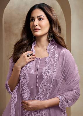 Trendmalls Art Silk Embroidery A line Kurta Pant with Dupatta Salwar Suit Set 6