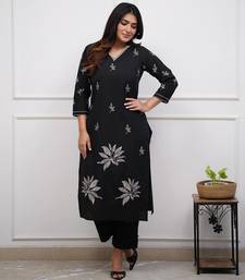 Black embroidered viscosee kurta set 