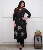 Black embroidered viscose kurta set 