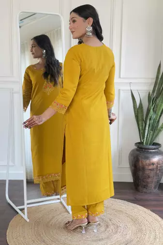 Women's Roman Silk Embroidered Straight Kurta Pant and Dupatta Set
