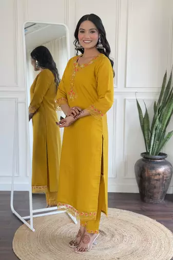 Women's Roman Silk Embroidered Straight Kurta Pant and Dupatta Set