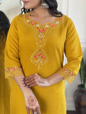 Women's Roman Silk Embroidered Straight Kurta Pant and Dupatta Set 4