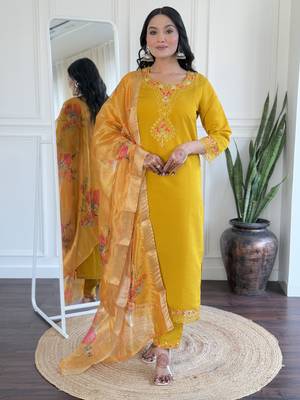 Women's Roman Silk Embroidered Straight Kurta Pant and Dupatta Set 5