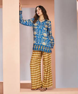 Royal blue muslin silk co - ord sets 1