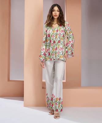 Off white muslin art silk printed Co-ord set 1