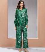 Dark green muslin silk printed co-ord set