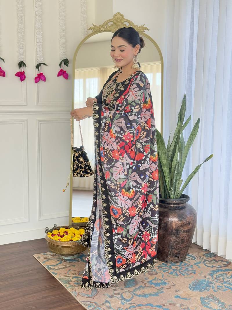 Women's Viscose Chanderi Fabric Straight Kurta, Pant and Dupatta Set