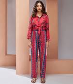 Coral pink muslin silk printed co-ord set