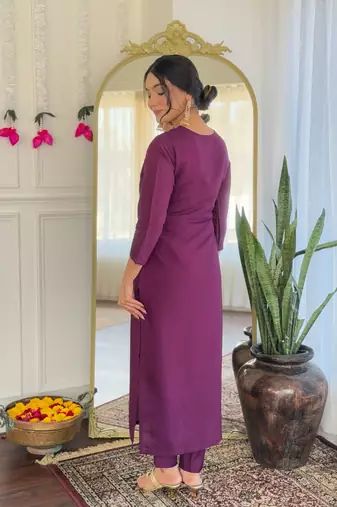 Women's Viscose Chanderi Straight Kurta Pant and Dupatta Set