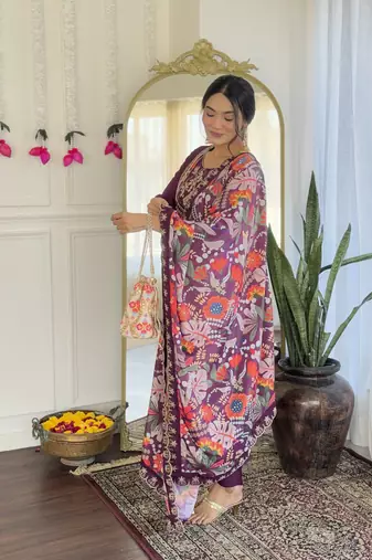 Women's Viscose Chanderi Straight Kurta Pant and Dupatta Set
