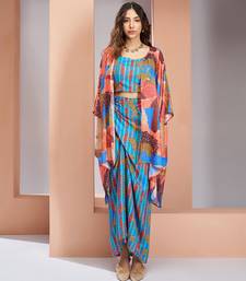 Aqua blue muslin art silk skirt set