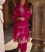 Pink chinon silk embroidered salwar suit Full Stitched- Free Size