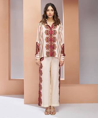 Cream printed silk co-ord sets 1