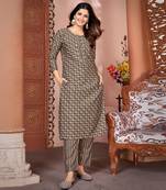 Brown printed silk kurti set