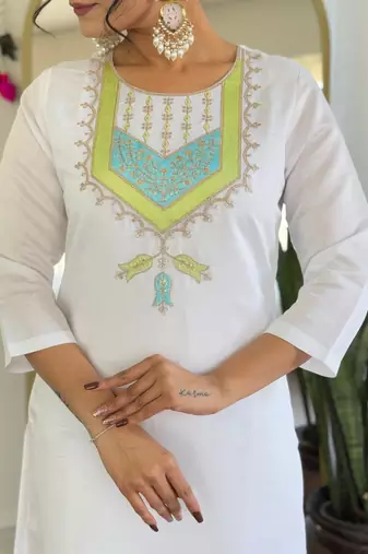 White Women's Viscose Chanderi Straight Kurta Pant and Dupatta Set