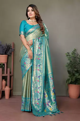 Rama tissue silk art paithani silk saree