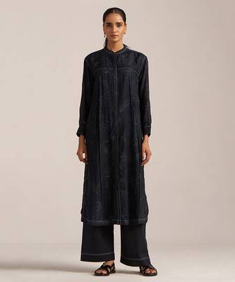 Black print button down co-ord set 1