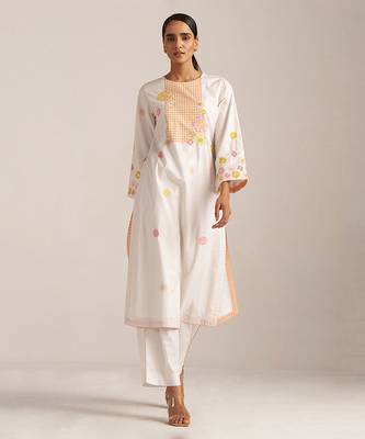 Ivory and multi color embroidered floral co-ord set 1