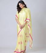 Yellow mandala print free hand saree