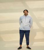 Blue handloom khadi plain  tunic