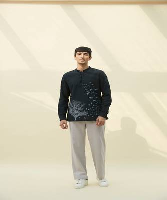 Black handloom khadi printed  tunic 1