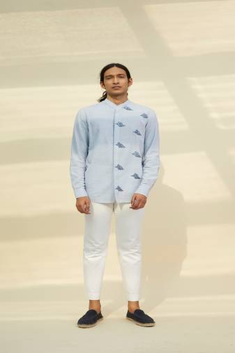 Blue handloom khadi plain  shirt