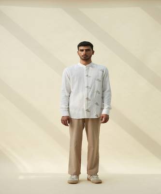 White handloom khadi plain  shirt 1
