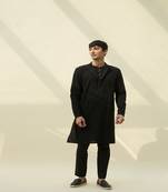 Black handloom khadi plain  kurta