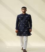 Blue handloom khadi plain  kurta