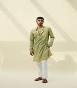 Green handloom khadi plain  kurta
