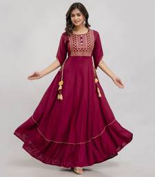 women's rayon embroidered anarkali kurta in maroon