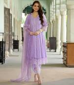 Lilac lace dobby cotton anarkali suit set