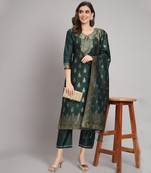   women kurta and trousers pant set heavy zari wok silk blend