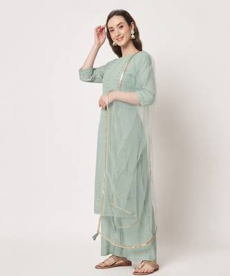 Pista Embroidered Silk Blend  Kurta pant and Palazzo Set 1