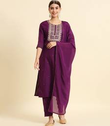 Embroidered Work Slub Rayon Straight Kurta Pant and Dupatta Set