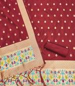 Maroon floral woven banarasi silk dress material