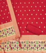Red floral woven banarasi silk dress material
