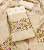 Off white floral woven banarasi silk dress material