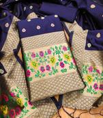 Blue floral woven banarasi silk dress material