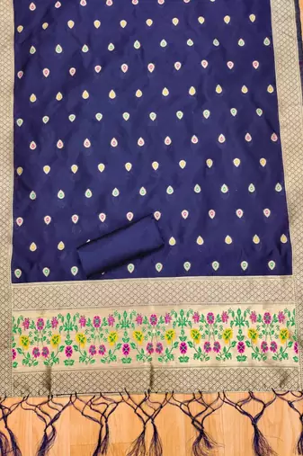 Blue floral woven banarasi silk dress material