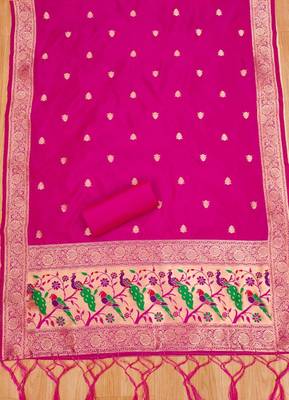 Ranipink floral woven banarasi silk dress material 4