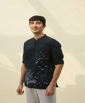 Black handloom khadi printed  tunic 5