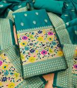 Rama floral woven banarasi silk dress material