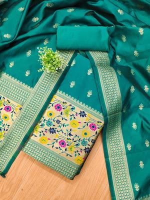 Rama floral woven banarasi silk dress material 2